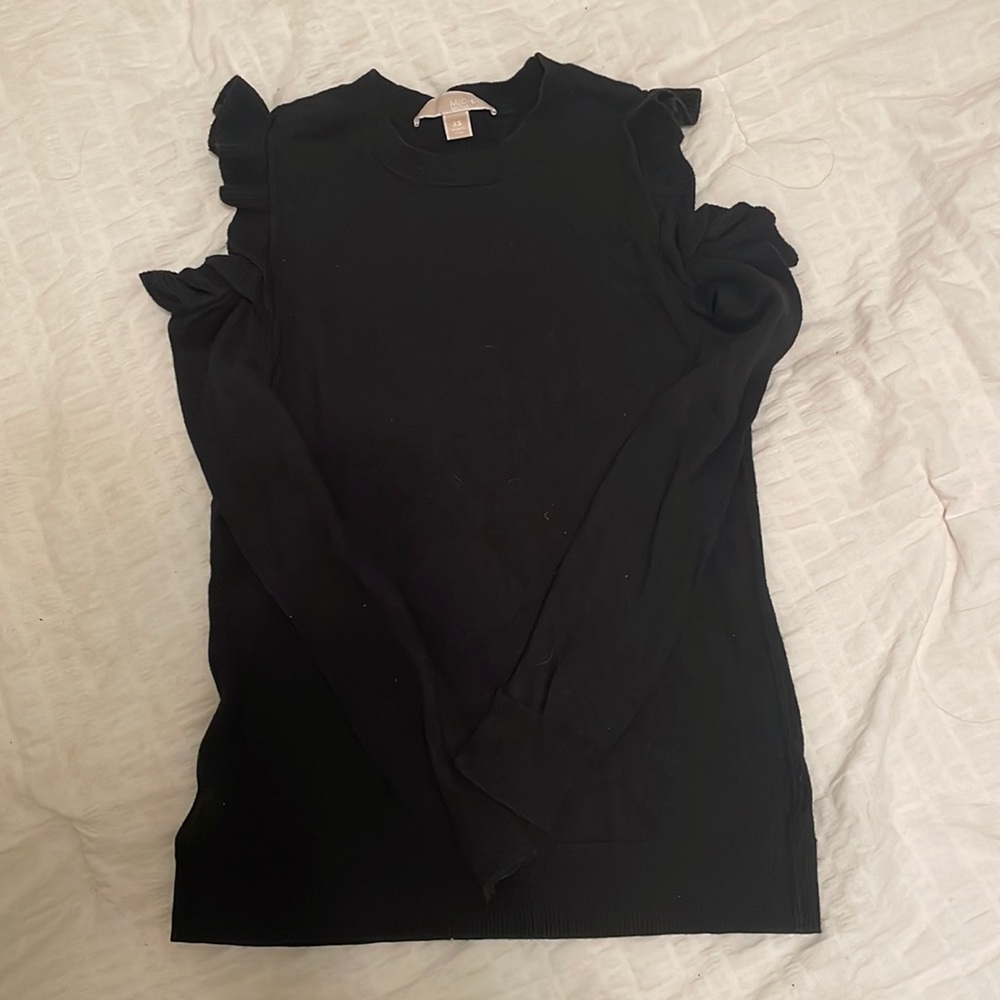 NWOT Michael by Michael Kors Black Frill Cold Shoulder Sweater